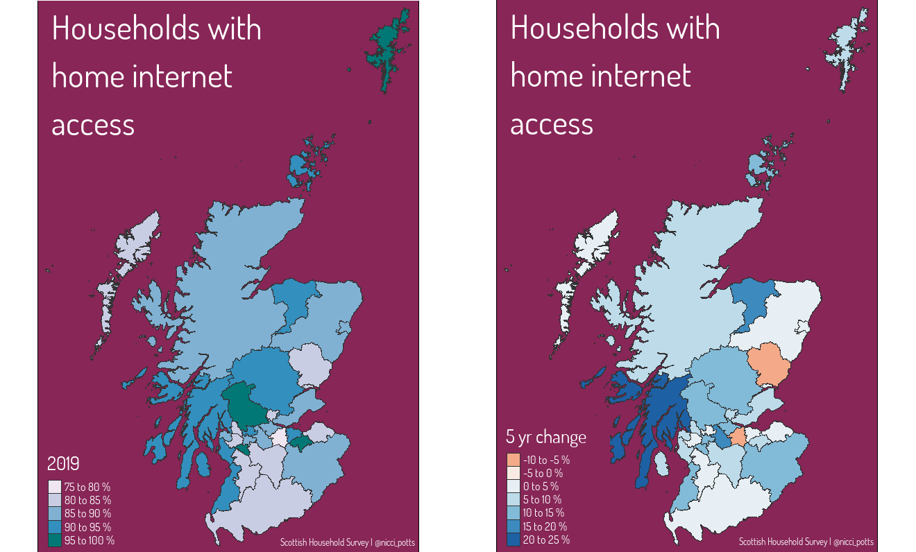 Proportion of population of each local authority who have household internet access